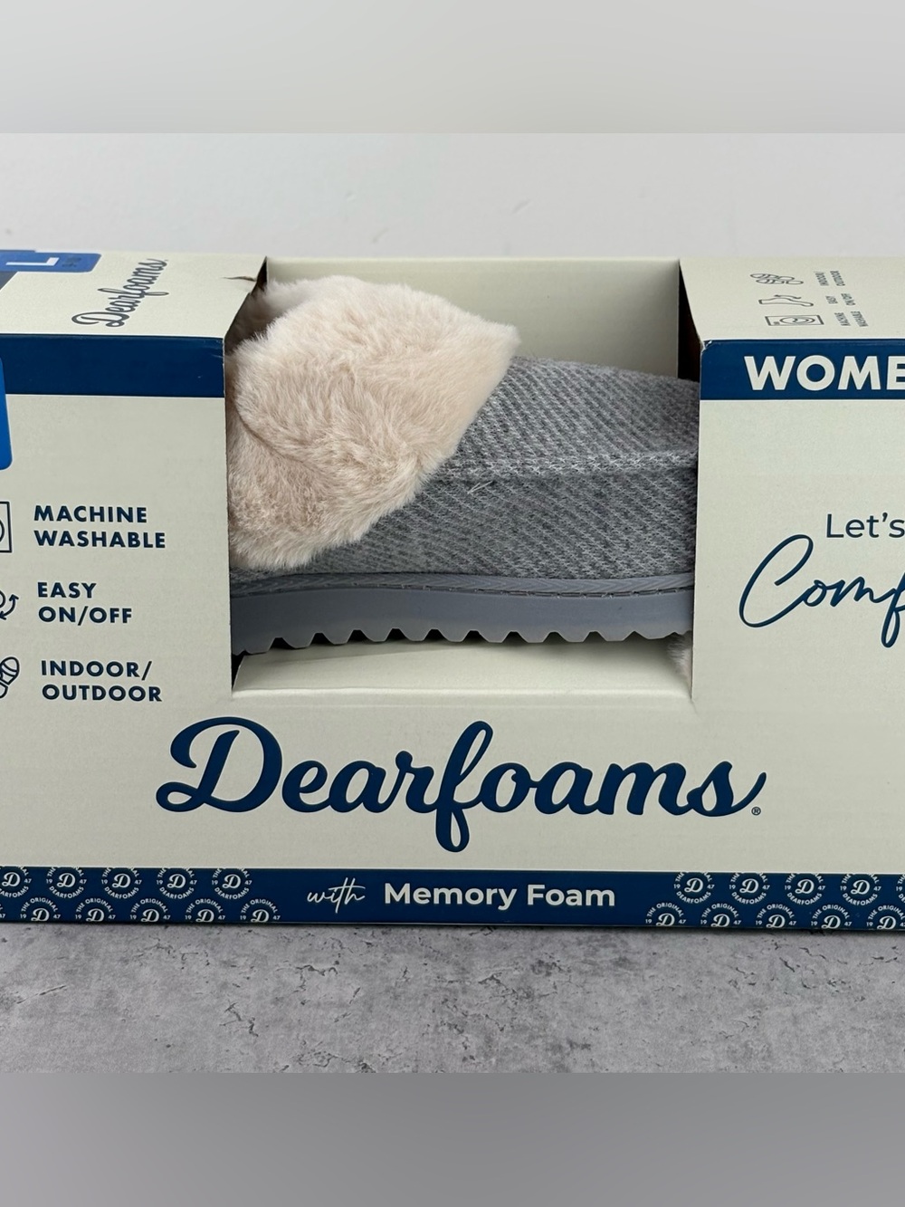 dearfoams slippers womens 9-10 Light Heather Gray New In Box Size L